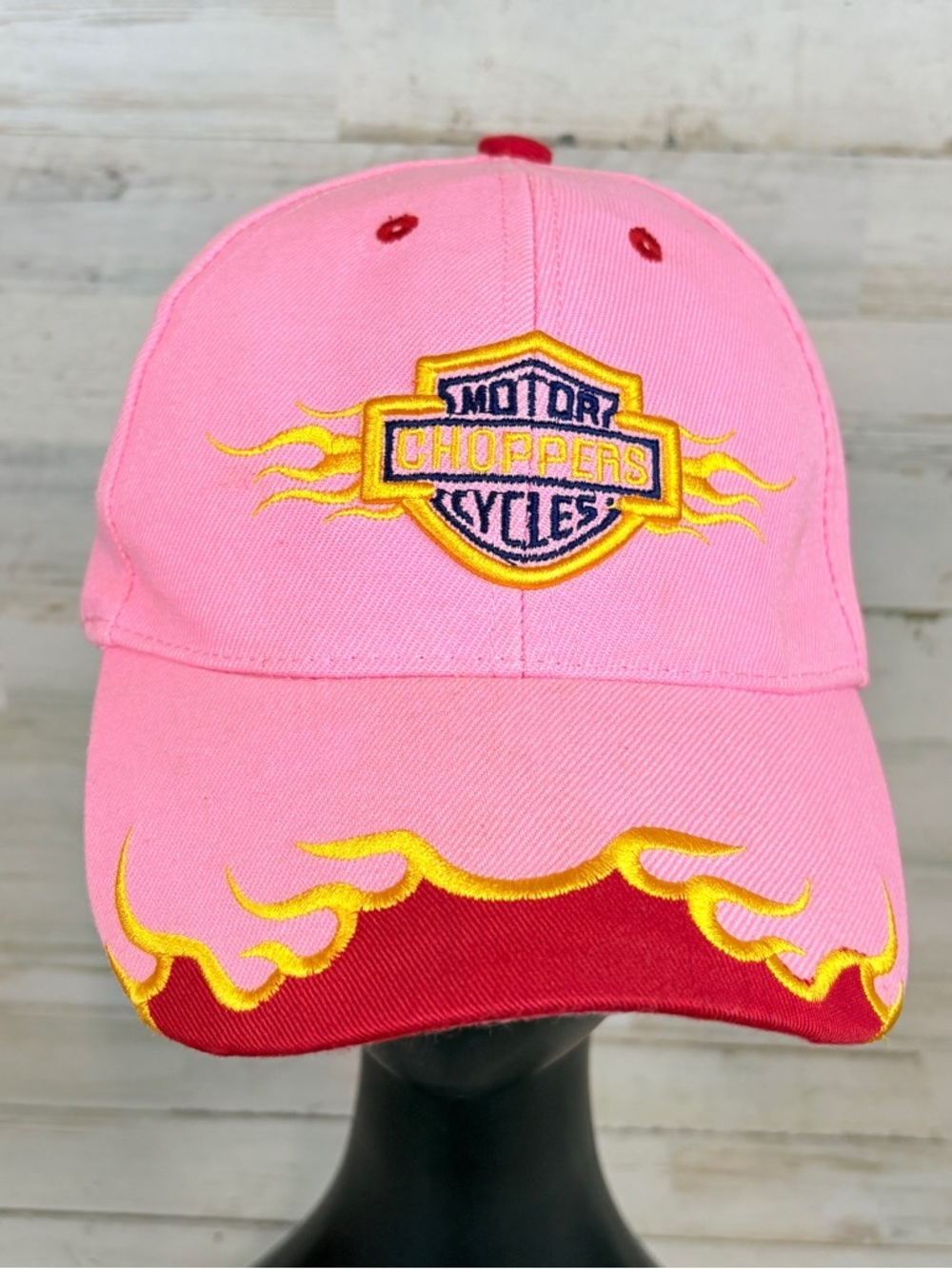 Choppers Motorcycles Pink Embroidered Flames Adjustable Hat Cap Women's